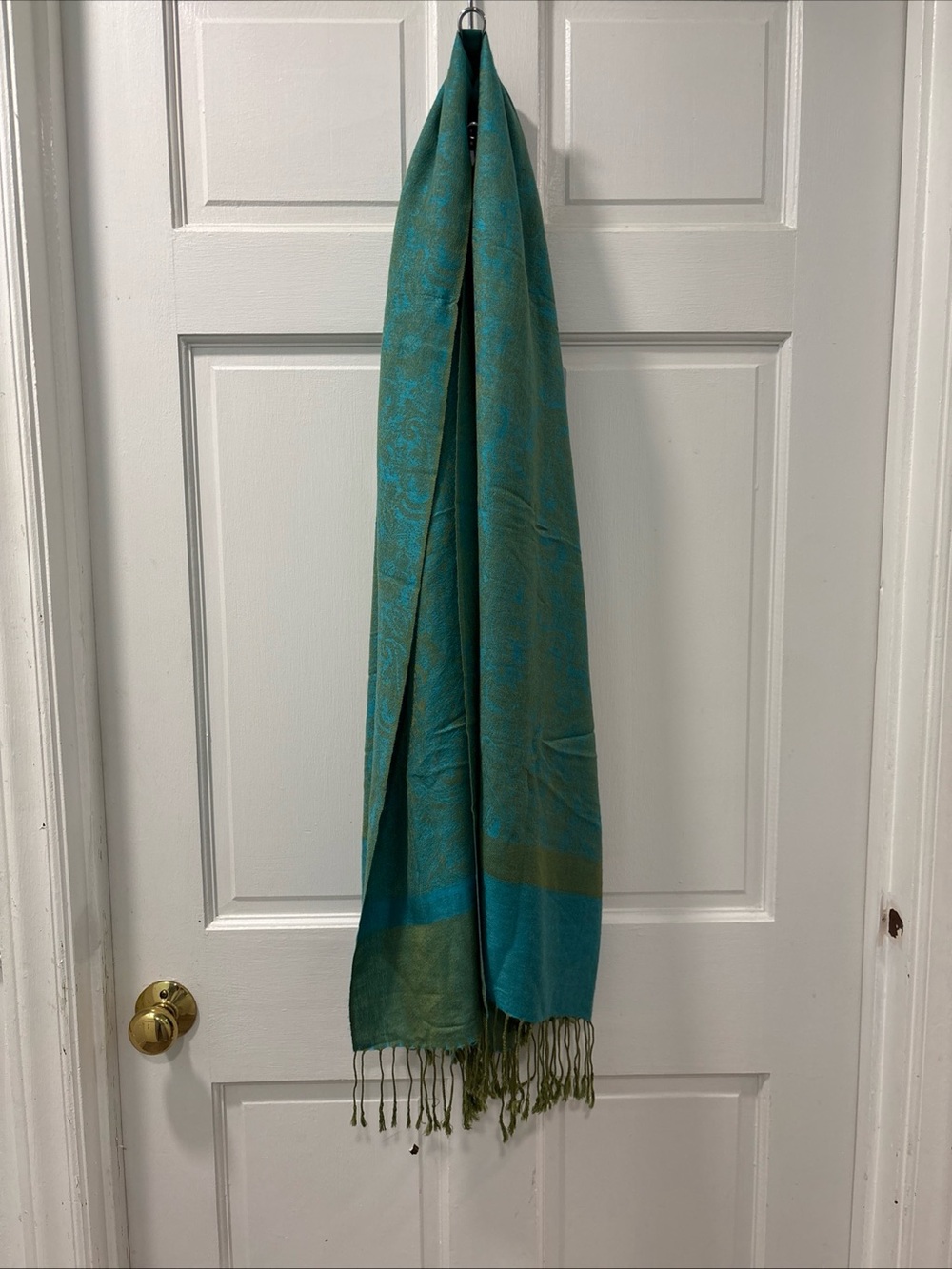Pashmina Women’s 70 Pashmina 30 Silk Scarf Paisley Pattern Turquoise Olive Green